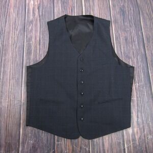 Suit Vest Mens L Gray Plaid Wool 5-Button Belted Formal Dress Waistcoat